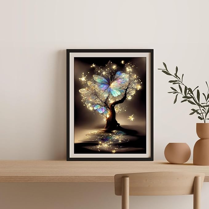WUDWL Square Diamond Painting Kits Square Drill Diamond Painting,Square Diamond Art,Butterfly Tree DIY Gem Art Kits for Adults and Crafts for Gifts and Home Wall Decor 12x16inch