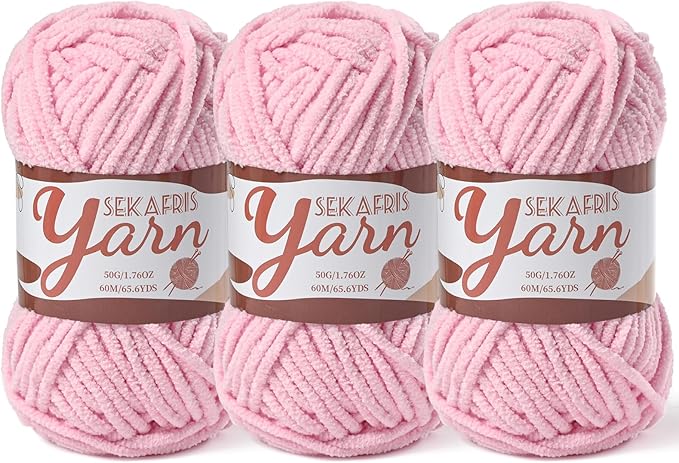 3 Pack Fluffy Velvet Yarn for Crocheting，Baby Blanket Yarn for Crocheting Soft，150g(196.8yds) Amigurumi Yarns，Plush Chenille Crochet Yarns，Puzzle Yarn for Crochet Weaving Craft(3 Pink)