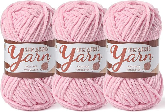 3 Pack Fluffy Velvet Yarn for Crocheting，Baby Blanket Yarn for Crocheting Soft，150g(196.8yds) Amigurumi Yarns，Plush Chenille Crochet Yarns，Puzzle Yarn for Crochet Weaving Craft(3 Pink)