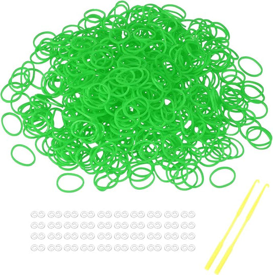 MECCANIXITY 1200 Pcs Loom Rubber Bands Kit with 50 Pcs S-Clips 2-Hooks Rubber Bands Refill Bracelet Making Kits for Weaving DIY Handcrafts Gift, Grass Green