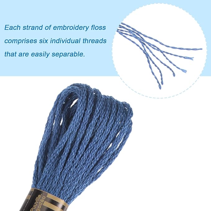 HARFINGTON 12 Skeins Embroidery Floss 8m Each Egyptian Long Fiber Cotton Cross Stitch Thread 26S/2x6 for Embroidery Projects Bracelet, Dark Blue