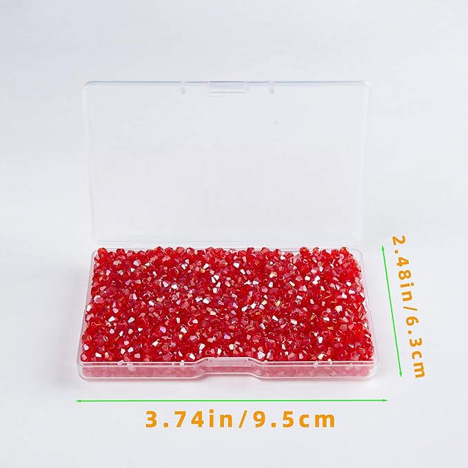 laopottbeads 1200pcs red 3mm bicone crystal beads for jewelry making – faceted glass beads for diy bracelets, necklaces, earrings, suncatchers, crafts, and loc sprinkles