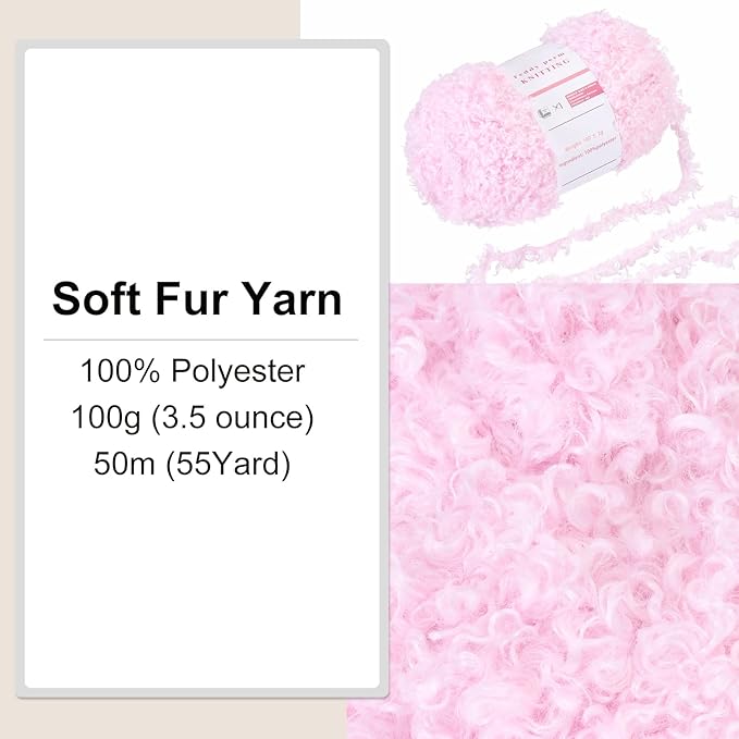 MECCANIXITY 1 Skeins Eyelash Yarn Fur Soft Fluffy Chunky Polyester Yarn Fuzzy Pink for Crocheting Knit DIY Clothes Bag - 55Yard/50m, 3.53oz