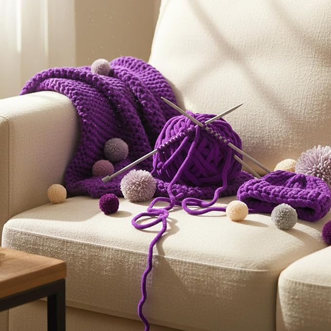Timgle 12 Skeins Chunky Chenille Yarn for Crocheting, 552 Yards Bulky Purple Thick Fluffy Yarns Soft Velvet Plush Yarn for Hand Knitting Blanket Crafts Project