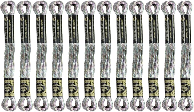12 Skeins Embroidery Floss, Light Multicolored Metallic Embroidery Thread Polyester Cross-Stitch Threads for Hand Embroidery String Art DIY Creation