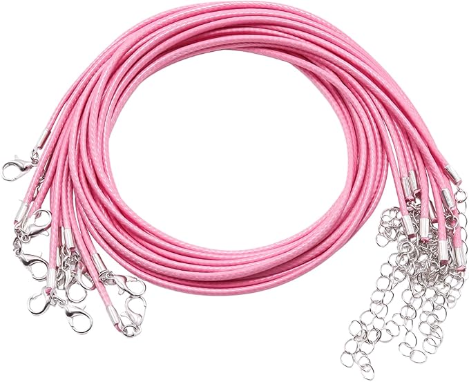 10 Pcs 2.0mm Leather Necklace Cords with Clasp,Waxed Cords,Necklace Ropes for Pendants and Jewelry Making(Pink)