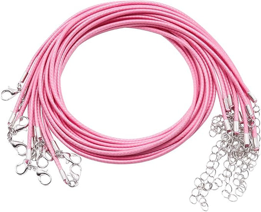 10 Pcs 2.0mm Leather Necklace Cords with Clasp,Waxed Cords,Necklace Ropes for Pendants and Jewelry Making(Pink)