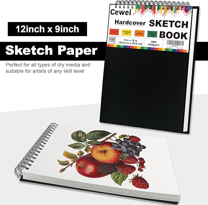 9" x 12" sketch book, top spiral sketchbook, 100 sheets sketch pad, (68 lb/100 gsm) drawing paper pad, drawing pad for kids, artist sketchbook for drawing, illustration & art supplies.