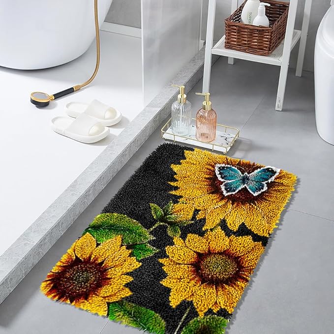 MGahyi Latch Hook Rug Kits for Adults, DIY Crochet Yarn Rugs Hooking Craft Kit with Color Preprinted Pattern Design for Kids Adults and Beginners(Sunflower, 20 x 15in)