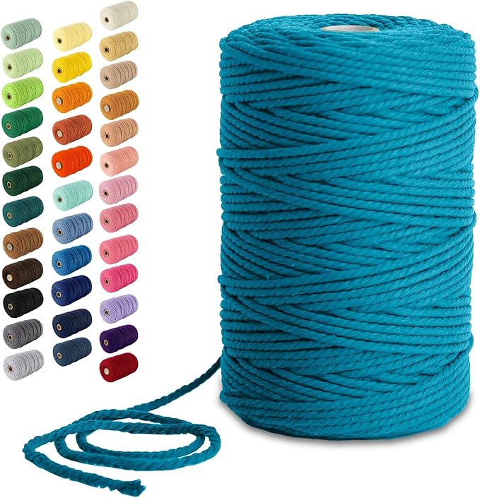 Nook Theory Macrame Cord - 3mm 220 Yards Cotton Rope, 4mm 5mm Yarn, String for Crafts, Perfect for Macrame Wall Hanging and Boho Decorations (Peacock)