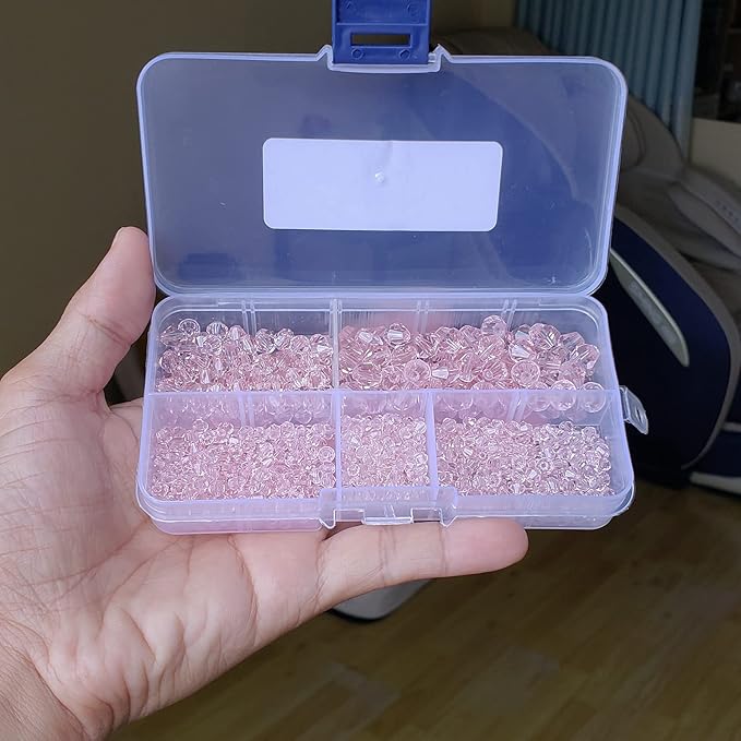 Light Pink Bicone Glass Beads for Jewelry Making, Faceted Crytal Spacer Beads for Bracelet Necklace Earring (3mm 4mm 6mm 8mm Mixed Sizes, 1040pcs)