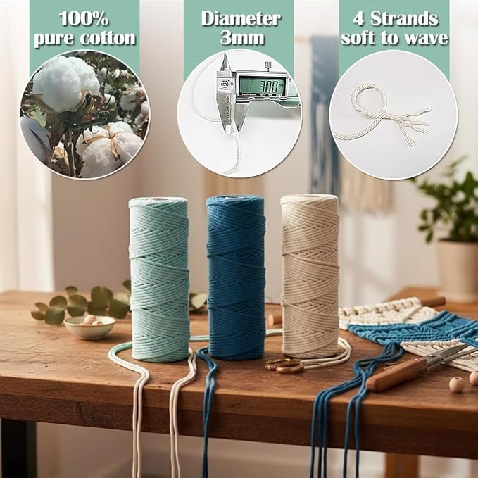 Ewparts Art Craft Macrame Kits for Adult Beginner with Instruction Book, Online Tutorials,Macrame Cord 3mm,Wood Ring/Beads,Wooden Dowel,Key Rings,Key Chain to Make Wall Hanging,Keycgain,Boho Dector