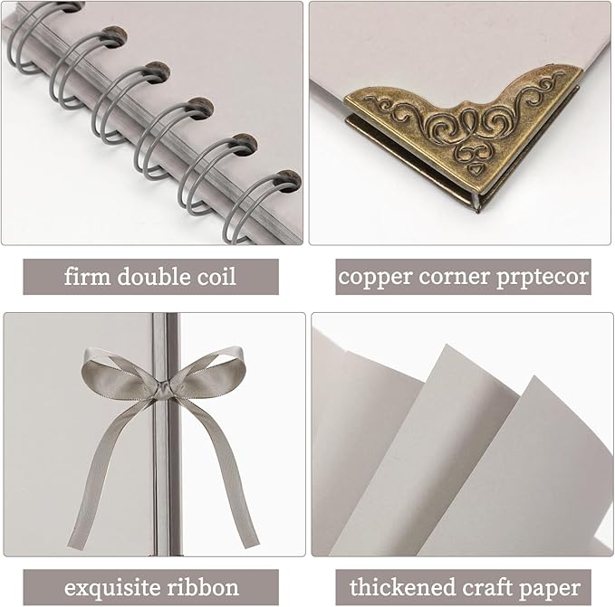 Scrapbook (8 x 8 inch) Scrapbook Album 60 Pages Ideal for Your DIY Scrapbooking Albums Wedding and Anniversary Family Photo Album (grey)