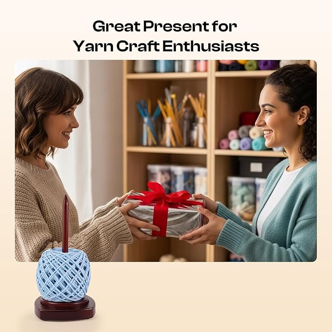 Caydo Wooden Yarn Holder for Knitting and Crocheting, Easy Install and Operate Yarn Spinner Holder, Yarn Spinner with Yarn Storage, Perfect Crochet Gift for Craft Enthusiasts - Brown