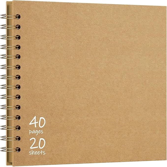 Vienrose DIY Scrapbook Album 8x8 Inch Hardcover Kraft Paper Scrap Book Photo Albums with 40 Blank Pages for Wedding Baby Shower, Kraft Color