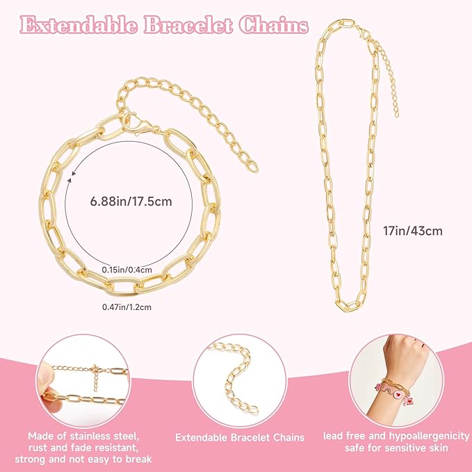Riwiuue 590 Pieces Charm Bracelet Making Kit - Includes Gold Paperclip Chain Bracelet, Charms, Jump Rings & Tools, Ideal for DIY Jewelry Making, Beginner, Teen and Adult Gifts