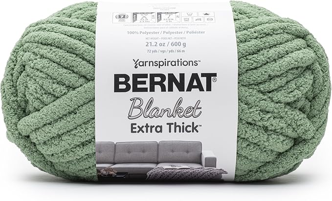 Bernat Blanket Extra Thick Green Frost Yarn - 1 Pack of 21.12oz/598.74g - 100% Polyester - #7 Jumbo - 72 Yards - Chunky Yarn for Hand Knitting, Crocheting, Crafts & Amigurumi