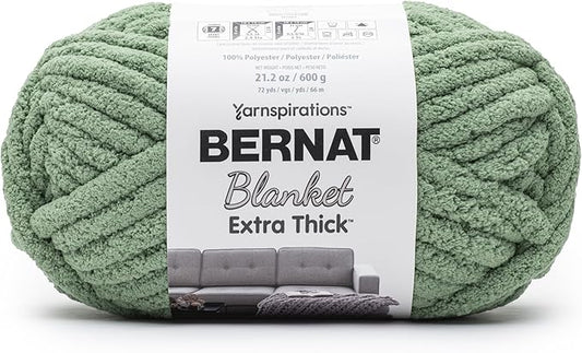 Bernat Blanket Extra Thick Green Frost Yarn - 1 Pack of 21.12oz/598.74g - 100% Polyester - #7 Jumbo - 72 Yards - Chunky Yarn for Hand Knitting, Crocheting, Crafts & Amigurumi