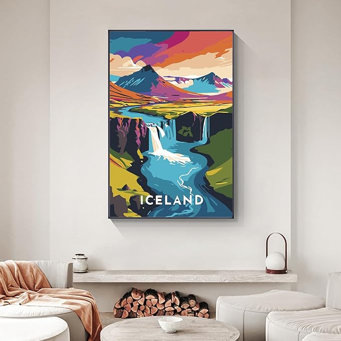 Yezavesu Framed Paint by Numbers Kit for Adults Beginner & Kids Ages 8-12, Iceland Landscape Paint by Numbers with Frame, DIY Number Painting for Adults Waterfall for Home Wall Decor Gift 8X 12 inch