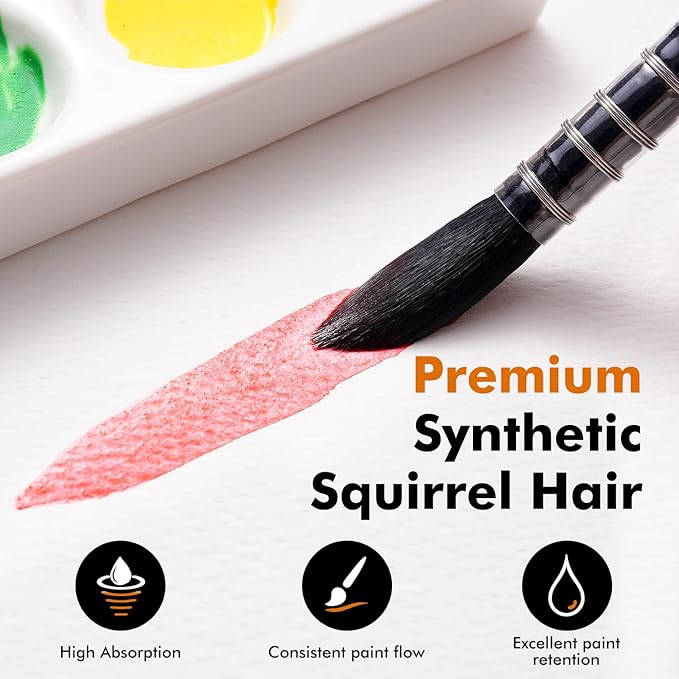 Watercolor Brushes Set, 3Pcs Fuumuui Round Quill Mop Fine Tips Watercolor Paint Brush, Soft Synthetic Squirrel Bristles, Short Handles for Watercolor Gouache Ink Painting - Sizes #2 6 8