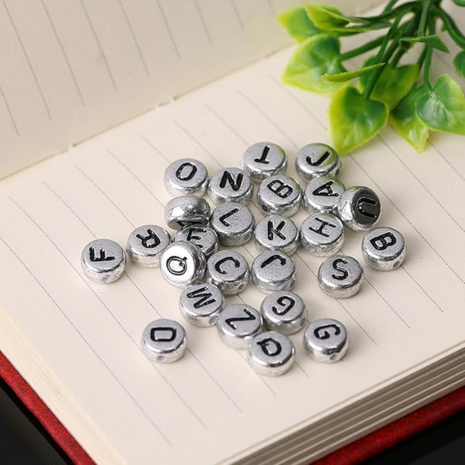 1000pcs Silver Letter Beads 7x4mm for Jewelry Making Bracelet Hair Braids Crafts