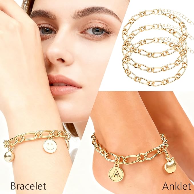 Sumalon 20 Pcs 18K Gold Plated Bracelet Chain Kit, Paperclip Alloy Link Fit Clip with Lock, Bracelet Charm for Women DIY Jewelry Making (Gold)