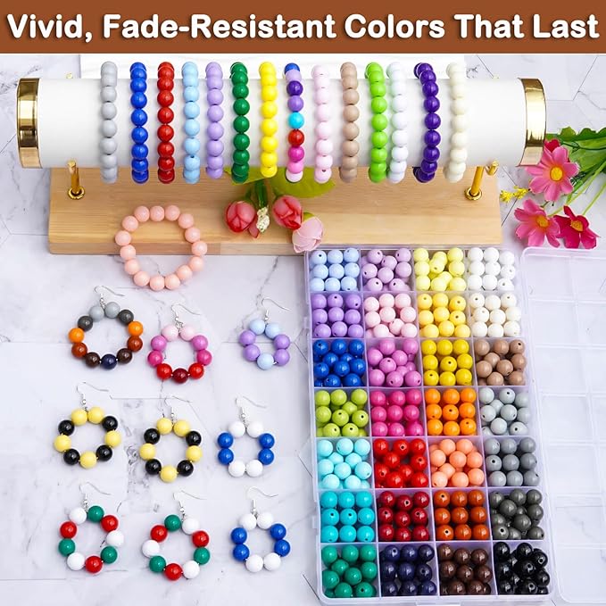 470Pcs 10mm Acrylic Round Beads for Jewelry Making, 28 Colors Assorted Rainbow Beads for Bracelets Making Kit Pastel Plastic Bubble Gum Loose Spacer Beads for Friendship Bracelets Necklace DIY Craft