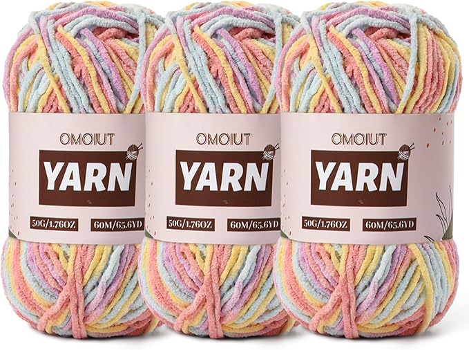 3 Packs Plush Chenille Chunky Crochet Yarn - Baby Yarn for Crocheting Soft - Velvet Yarns Knitting for Blankets Crafts - Fluffy Amigurumi Yarns 150g/196.8yds (3 Macaron)