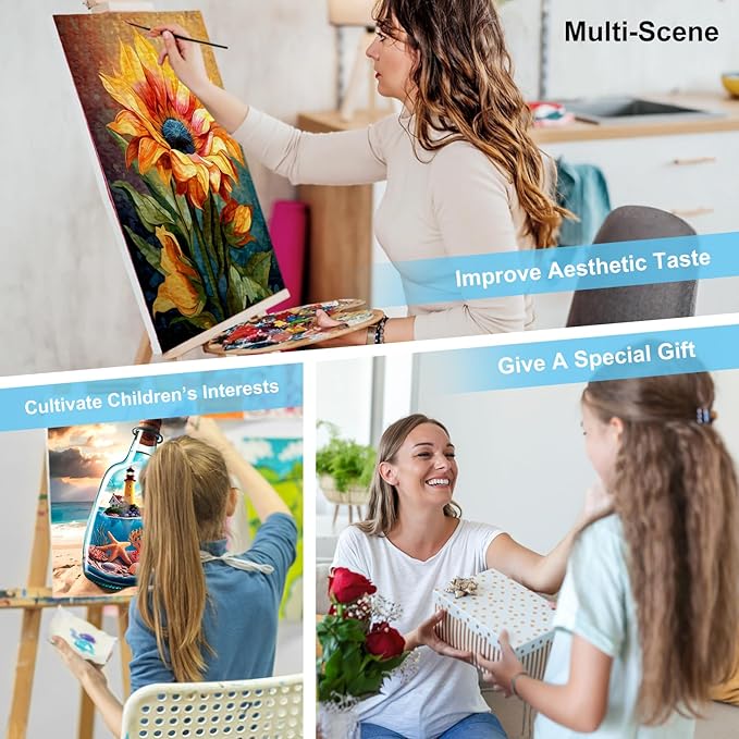 Paint by Numbers Kit for Adults - Beach Bottle Acrylic Adult Paint by Number Kits on Canvas for Beginner, Seaside Lighthouse DIY Oil Painting by Numbers for Adults, Perfect for Home Decor Gift 16"x20"