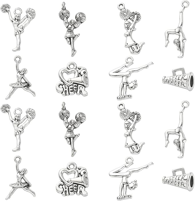DanLingJewelry 80Pcs 8 Styles Cheerleader Charms Gymnastics Sport Girl Charms for Crafting Jewelry Findings Making