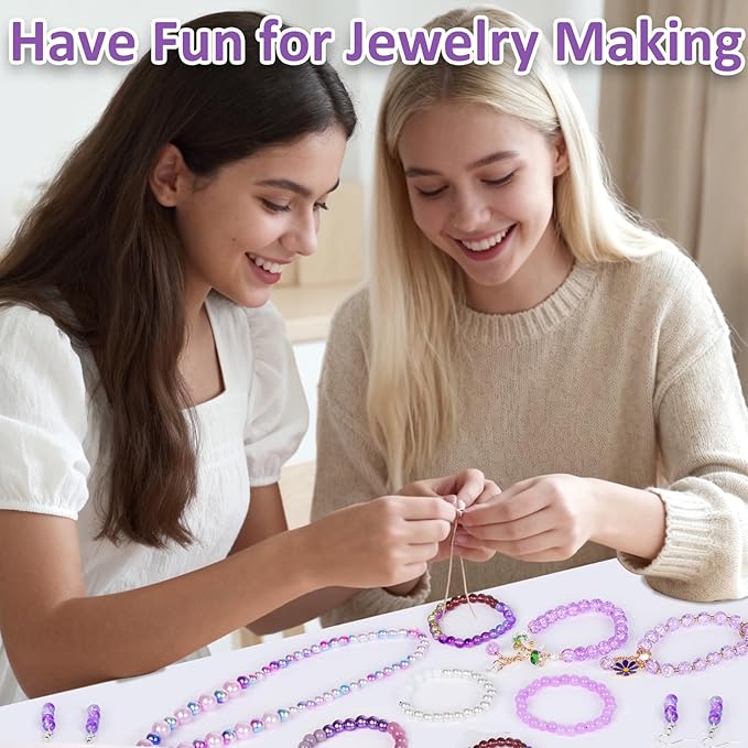 XSEINO About 1200PCS 6mm Glass Beads Bracelet Making Kit,24 Assorted Violet Elegant Series Colorful Crystal Beads for Bracelet and Jewelry Making and DIY Crafts,Friendship Bracelets