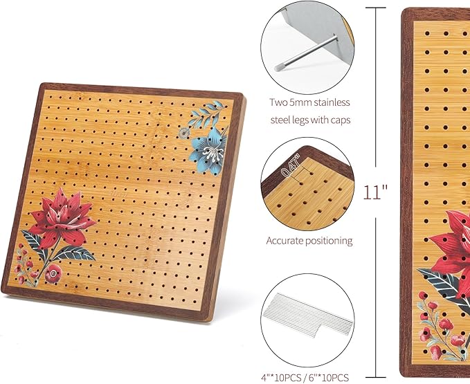 10”Crochet Blocking Board - Upgraded Style with 4 Tension Rods and 20 Pegs – Blocking Boards for Crochet Projects, Ideal for Granny Square Card Deck Users (Crimson)