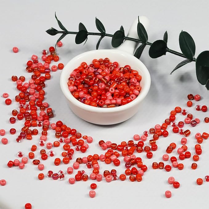 Bulk 4mm Red Seed Beads for Jewelry Making 110 Grams About 1600pcs,6/0 Glass Craft for Making Earrings, Bracelets, Pendants, Waist Jewelry, DIY Handmade Seed Beads(Red-AB Mix)