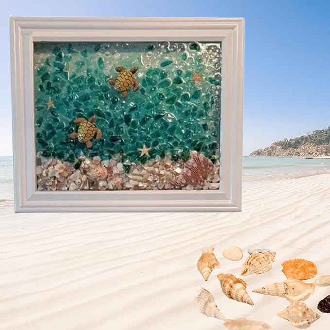 Sea Glass Art Kits, 2024 New Sea Glasss Resin Art Kits for Adults, DIY Mosaic Glass Kits, Mosaic Kits for Adults Resin Beach Art Kit for Home Decoration, Bookshelf, Office, Windowsill (G)