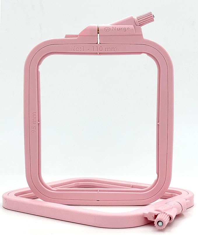 nurge square embroidery hoop - plastic cross stitch frame for needlepoint & embroidery - adjustable craft hoop - pink - no:1 (x small)