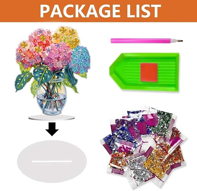 hyzsj DIY Diamond Desktop Ornament Flower, Crystal Vase Diamond Art Painting Tabletop Ornaments Single Sided, Diamond Ornament for Adult Beginner Home Office Decor Crafts Gift