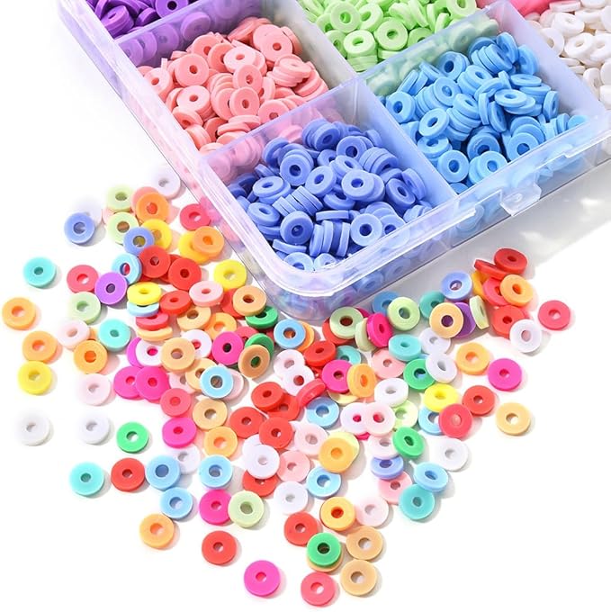 15 Colors 2250 Pcs Clay Beads Kit for Bracelets Making, Flat Round Polymer Spacer heishi Clay Beads for Craft and Jewelry Making