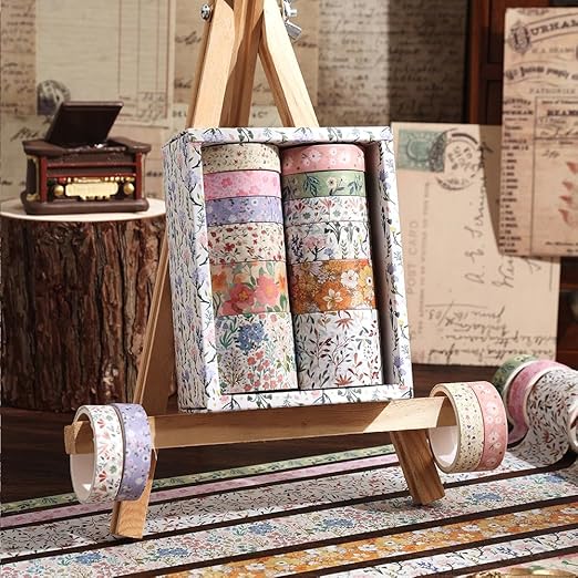 12 Rolls Floral Washi Tape Set - 0.4/0.6/0.8/1.2in Numerous Flowers Design Decorative Tapes for Journaling Scrapbooking Writable Vintage Scrapbook Supplies Letter Gift Craft Tape (Colorful3)