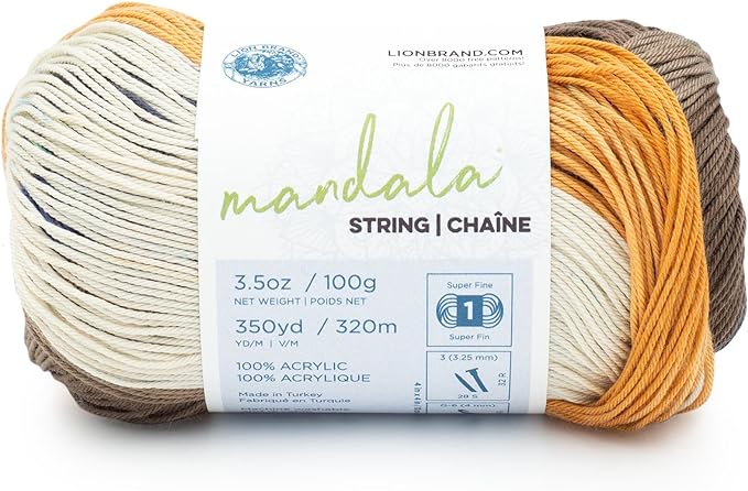 Lion Brand Yarn Mandala String, Fingering Yarn for Knitting and Crochet, Country, 1 Pack