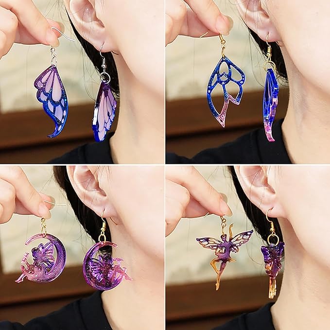 104Pcs Geometric Resin Earring Molds Kit, Wing Angel Shaped Earrings Silicone Mold for Epoxy Resin Dangle Drop Jewelry Molds Making Kit with 100 Earring Hook for Earrings Necklace Pendants (Wing)