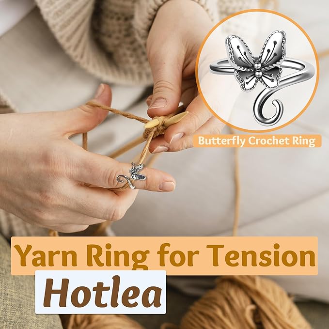6 PCS Crochet Tension Ring Cat Crown Butterfly Elephant Sunflower Adjustable Yarn Rings Tools Crochet Accessories Gifts for Crochet Lovers