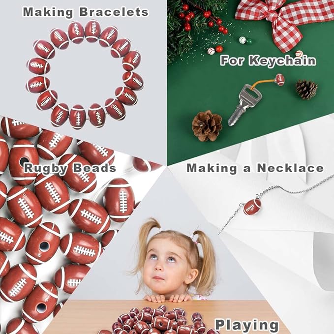150Pcs Sport Beads American Football Beads for Jewelry Making Sports Craft Beads with 2 Elastic Crystal Line Cord,2 Scissors for Jewelry Making Necklace Bracelet Craft Decoration Accessories