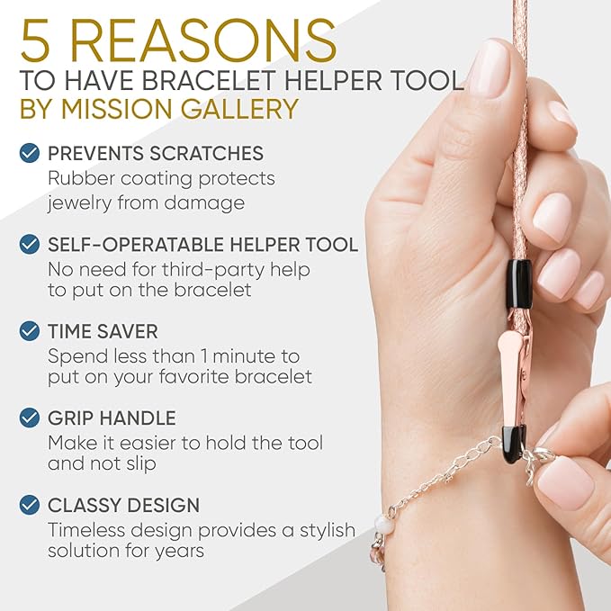 Bracelet Helper Tool - Fastener Helper Tool for Bracelet, Necklace, Jewelry, Watch - Clasp Helper - Portable, Easy-to-Use, Made of Metal, Pale Rose
