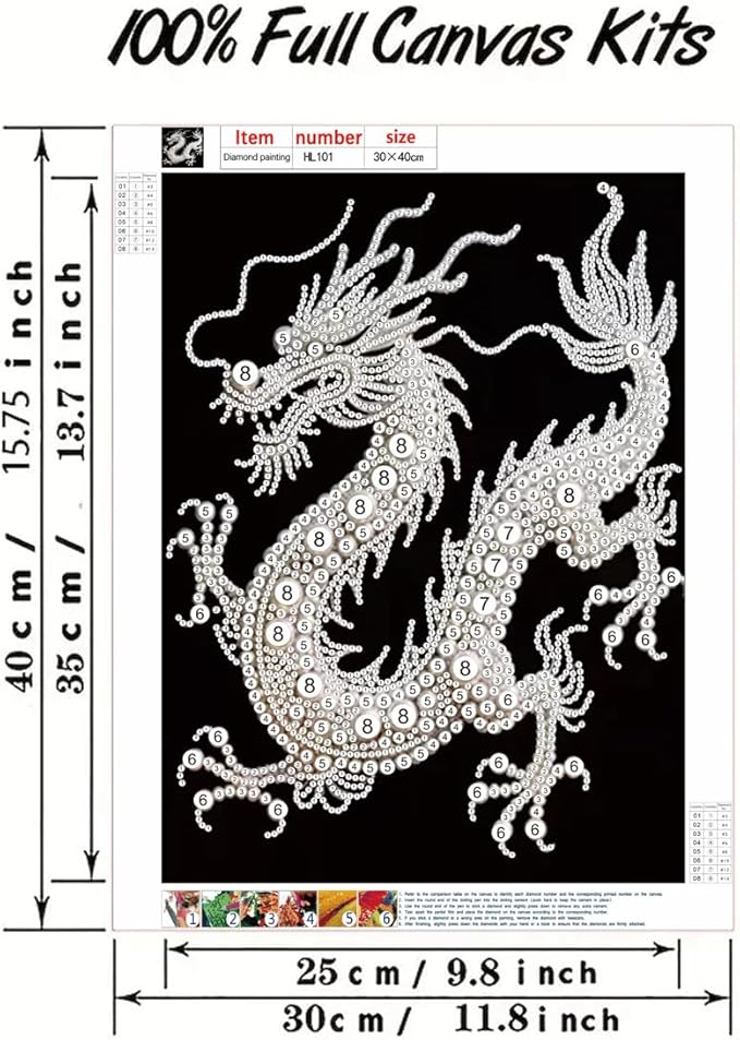 GEMFAMILY Dragon Diamond Art Painting Kits for Adults,White Dragon Diamond Painting Kits for Special Shape,DIY Pearl Diamond Dots Gem Art Craft for Home Decor 12 x 16 inch
