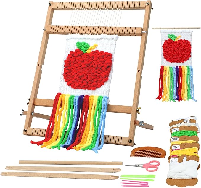 Weaving Loom for Beginners Adults/Kids and 1 Set of Weaving Works Complete Yarn Kit with Detailed Friendly Instructions, Parents and Children in The Holiday Experience Weaving Brings Fun_Apple