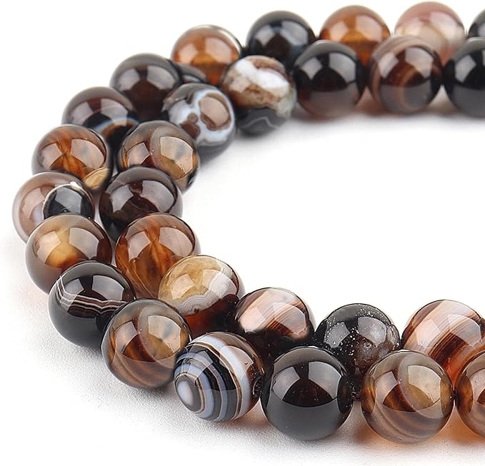 Natural Stone Beads for Jewelry Making - 10mm Gemstone Round Beads for Bracelets(35-37pcs, 10mm, Coffee Stripe Agate)