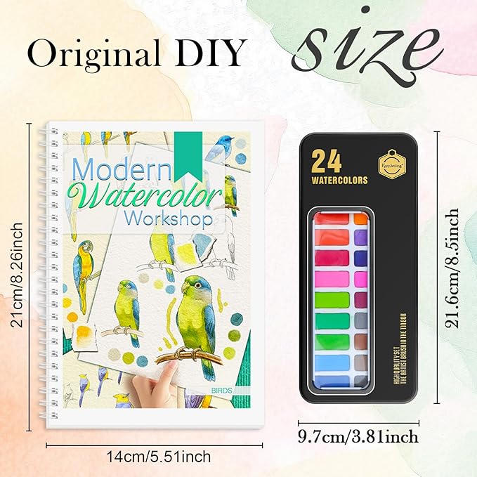 4Pcs Watercolor Workbook, Water Coloring Book with 48 Patterns, Beginner-Friendly Watercolor Workbooks with 24 Paint Colors & Brush, Water Color Workbook for Adults, Stress - Relieving Gift for Women