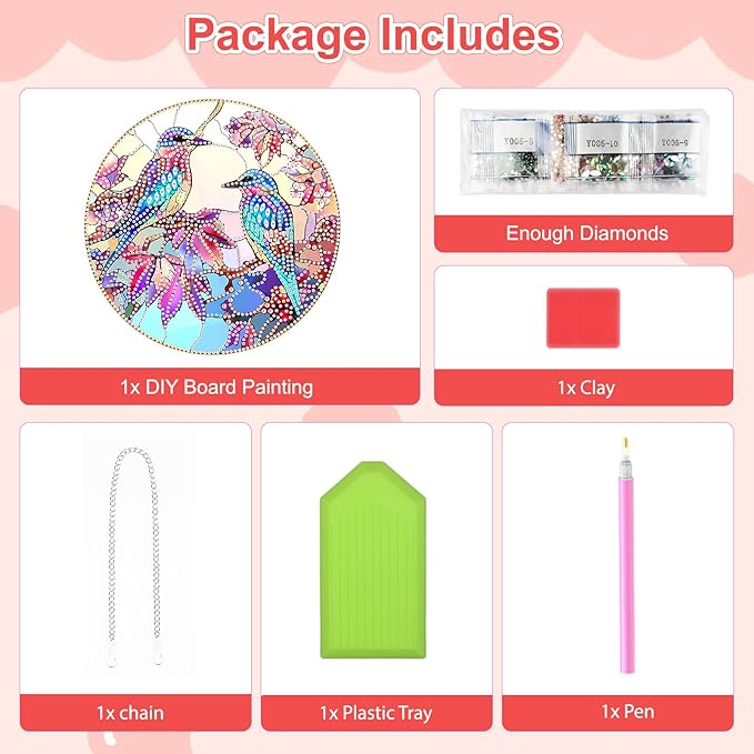TOSTOG Diamond Art Hanging Kits for Adults, Colorful Bird Diamond Painting for Adults Window Pendant, Special Shape Diamonds Bird Diamond Painting Hanging Pendant Kit for Wall Decor Gift
