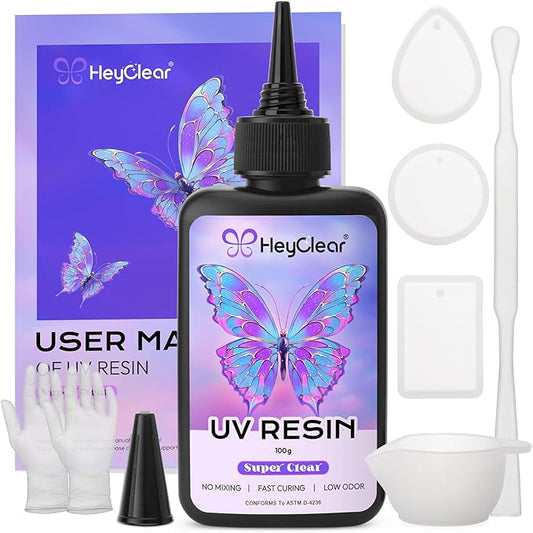 100g UV Resin kit -Super Clear, Hard Premixed and Fast Curing for Jewelry Making, Mold DIY Craft Decoration, Coating