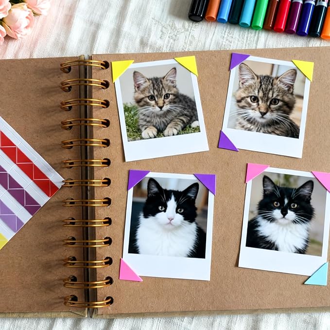 7×7 Inch Scrapbook Photo Album 40 Pages, Hardcover Kraft Paper with Window Memory Book for Wedding Travel Anniversary Baby Scrapbook Kit Flower & Letters & Corner Stickers Drawing Stencils
